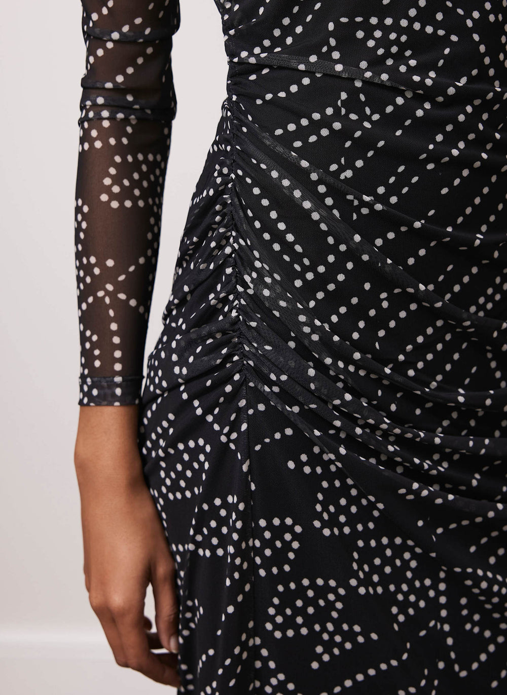 Black Spot Print Mesh Midi Dress
