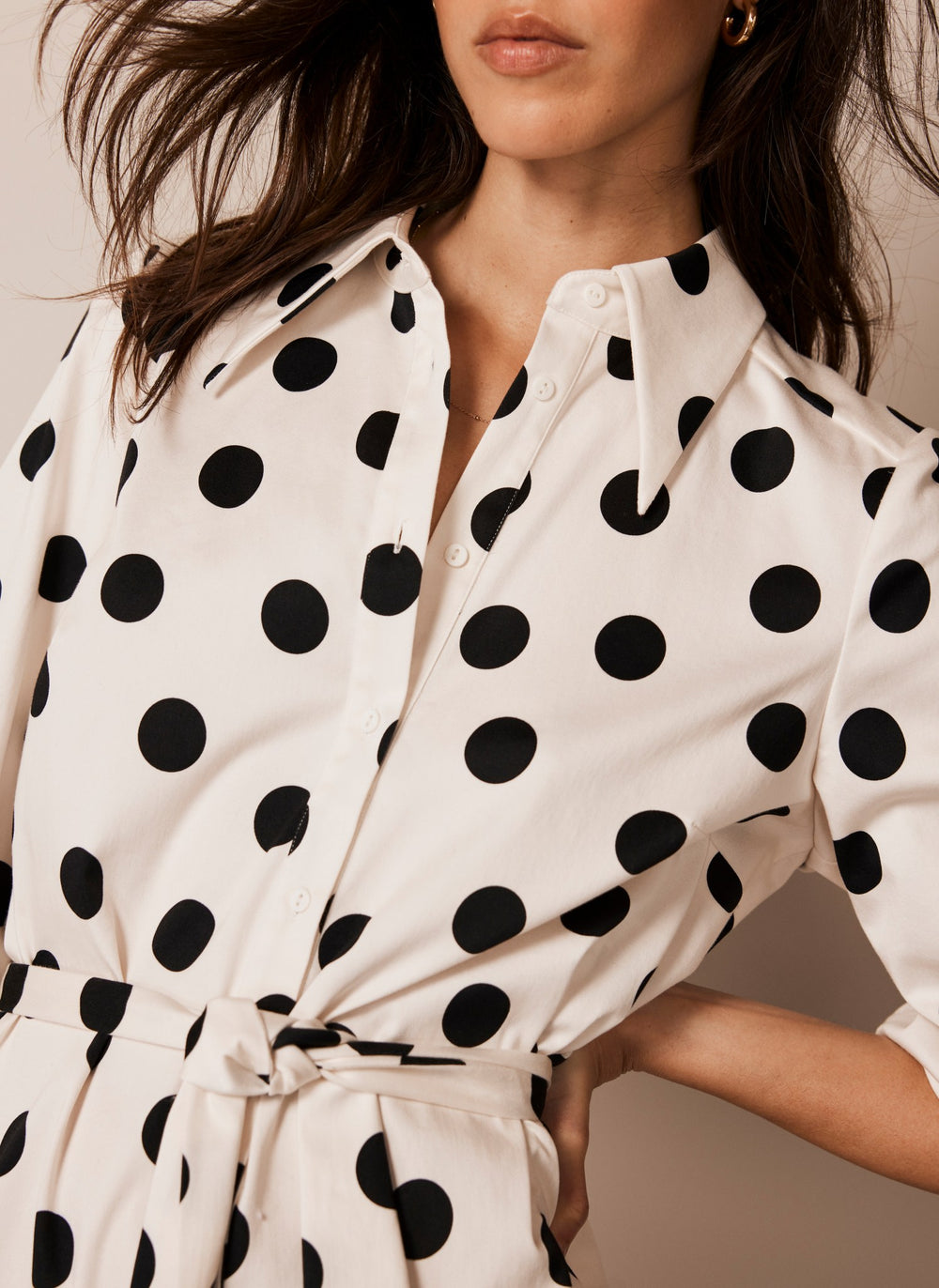 Cream Cotton Blend Polka Dot Mini Dress