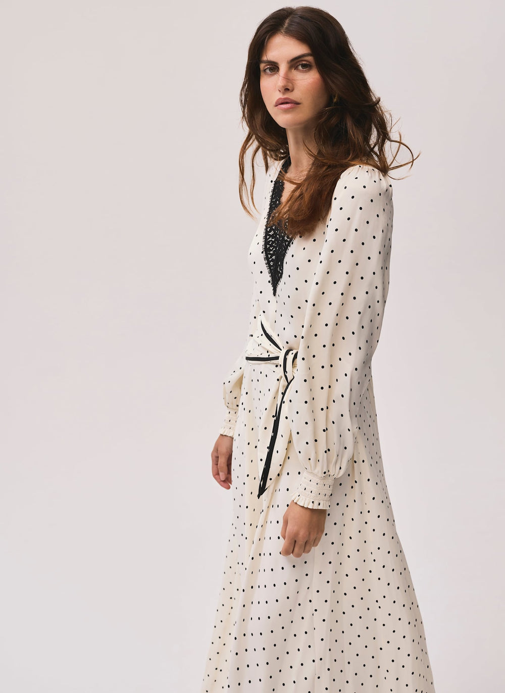 Cream Polka Dot Tie Maxi Dress
