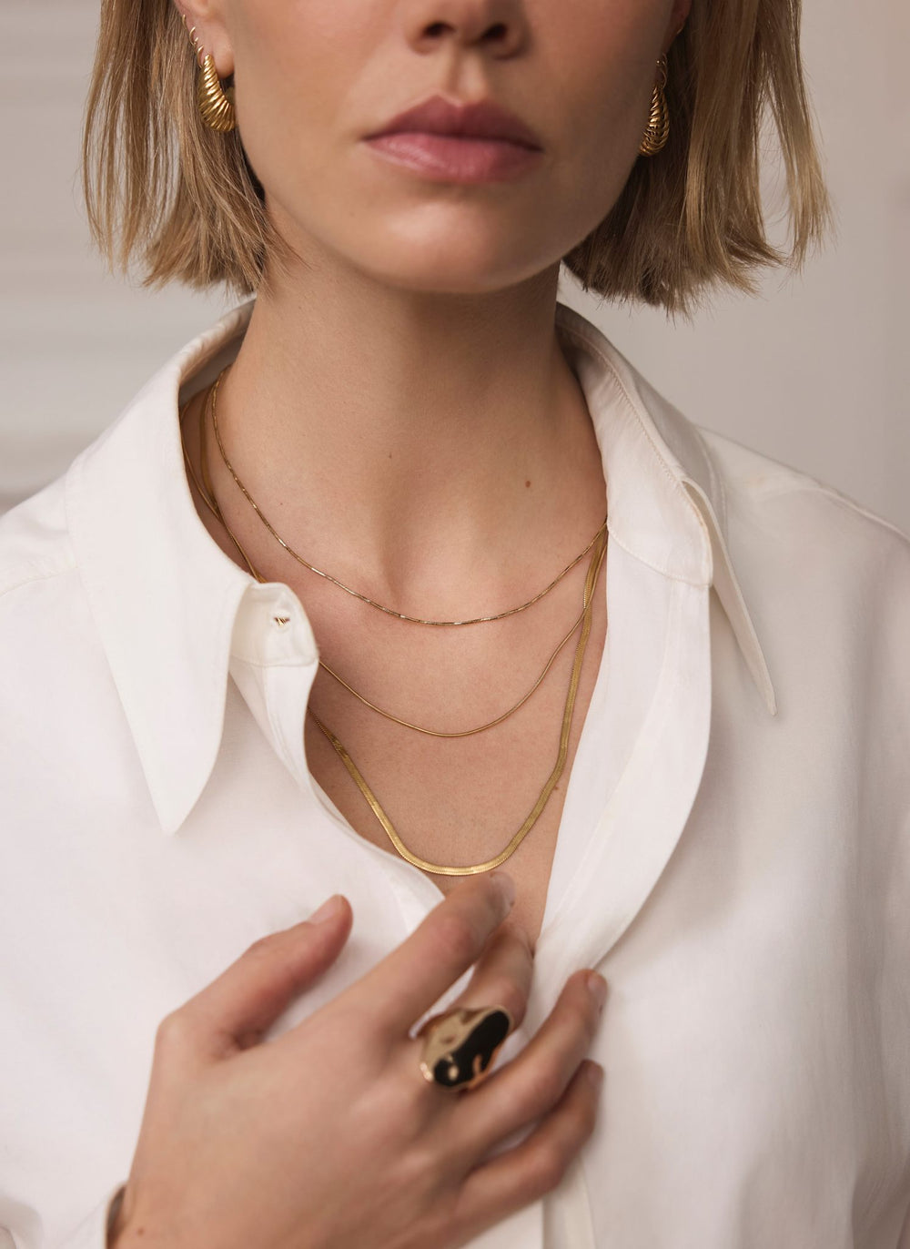 Gold Plated Stainless Steel Triple Layered Necklace
