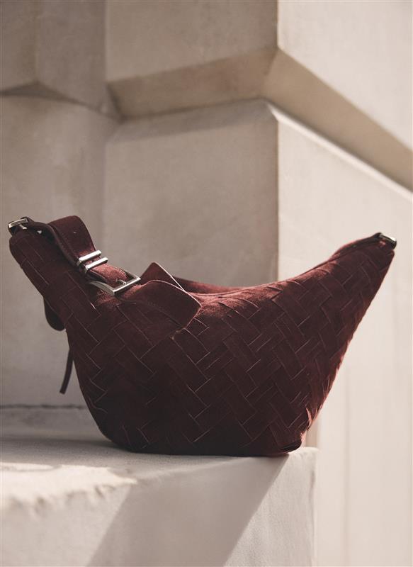 Stevie Burgundy Suede Woven Sling Bag