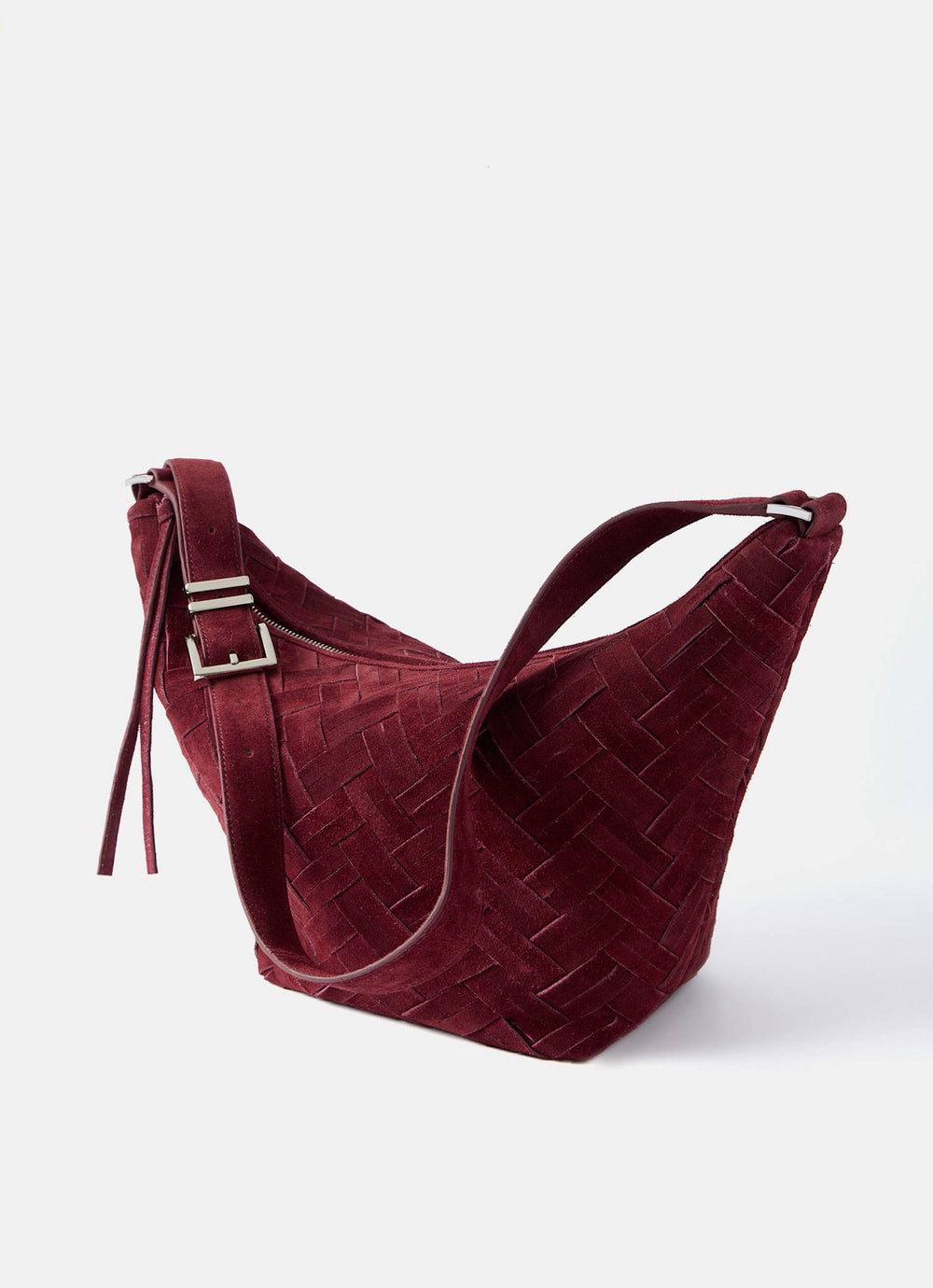 Stevie Burgundy Suede Woven Sling Bag