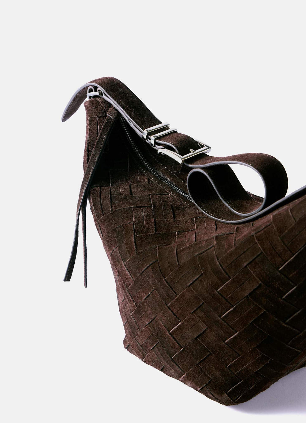 Stevie Brown Suede Woven Sling Bag