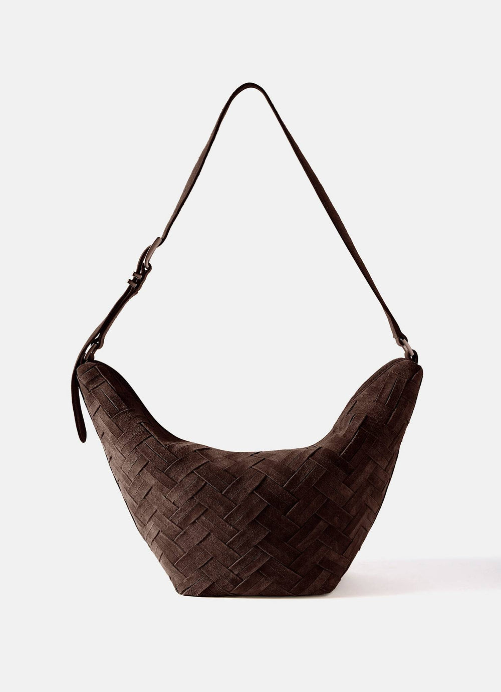 Stevie Brown Suede Woven Sling Bag