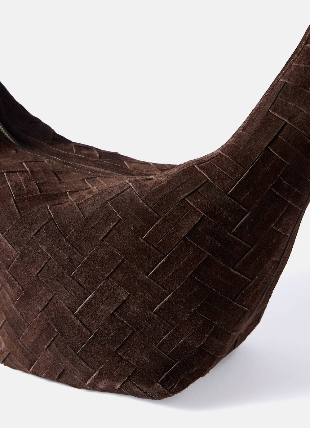 Stevie Brown Suede Woven Sling Bag