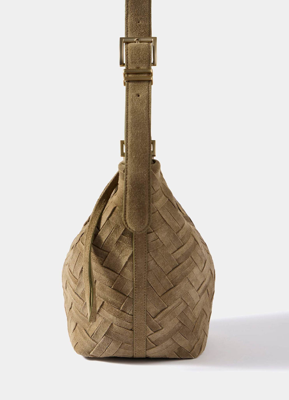 Stevie Khaki Suede Woven Sling Bag