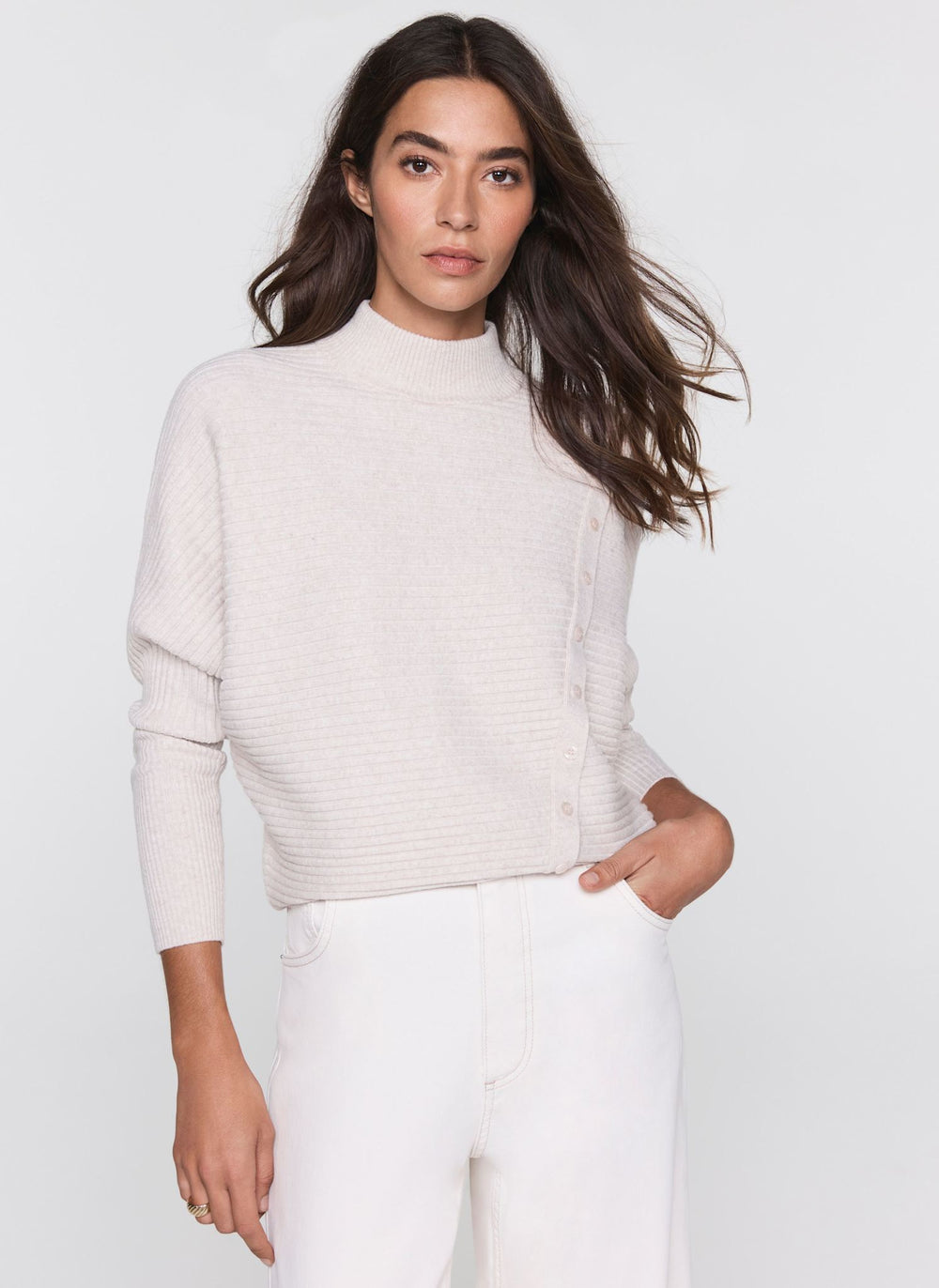 Neutral Button Detail Ribbed Jumper