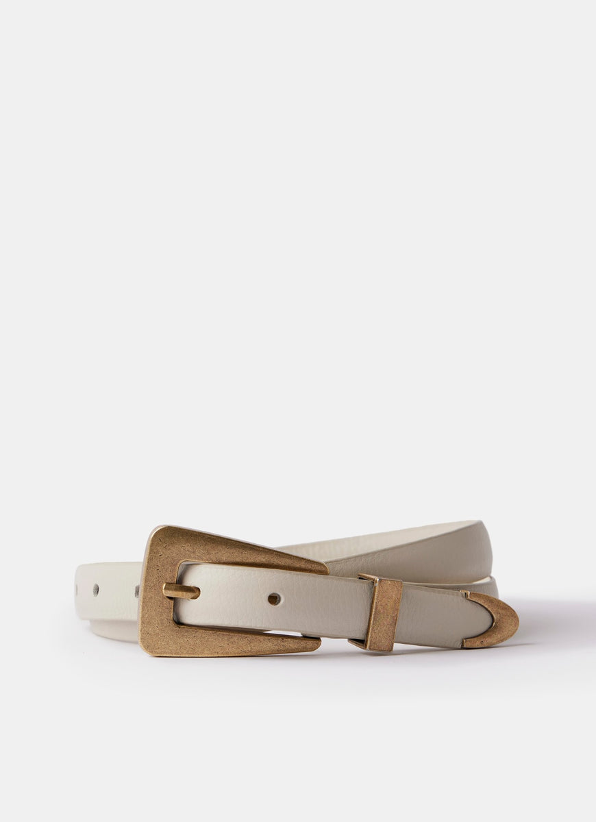 Cream Leather Thin Belt