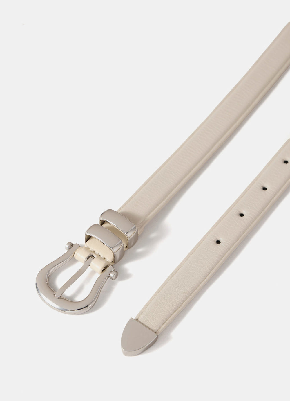 Cream Leather Slim Belt