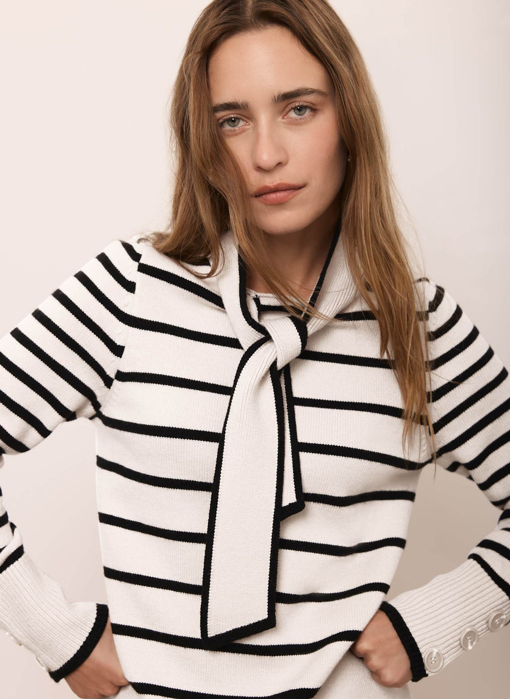 Cream Striped Scarf Knit Mini Dress