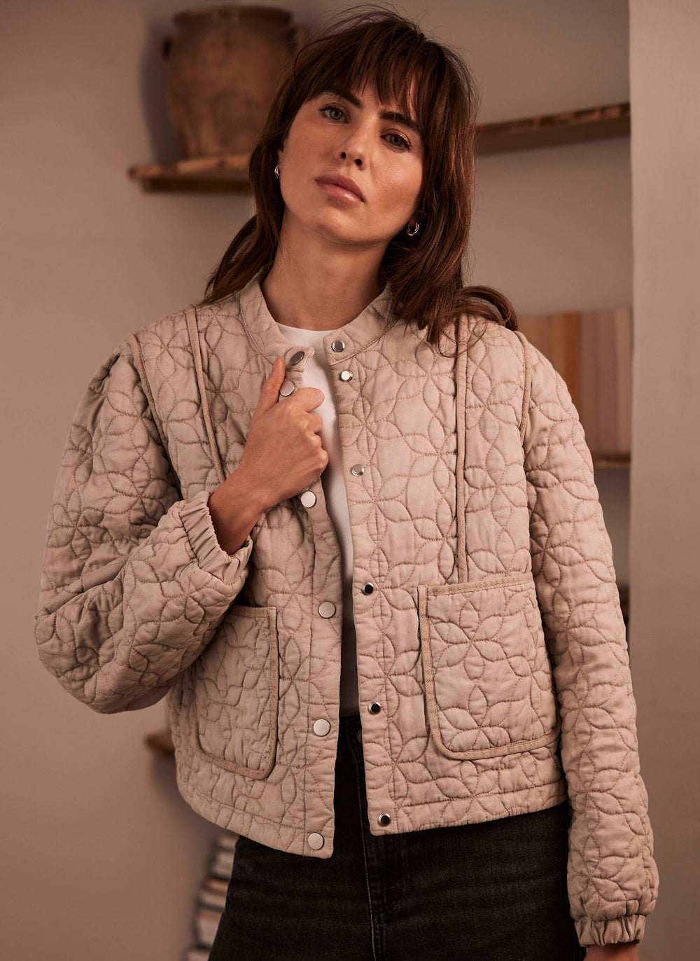 Beige Washed Quilted Jacket
