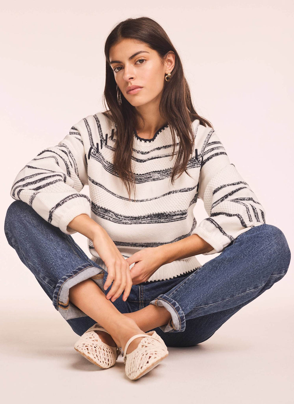 White Striped Cotton Blend Jumper