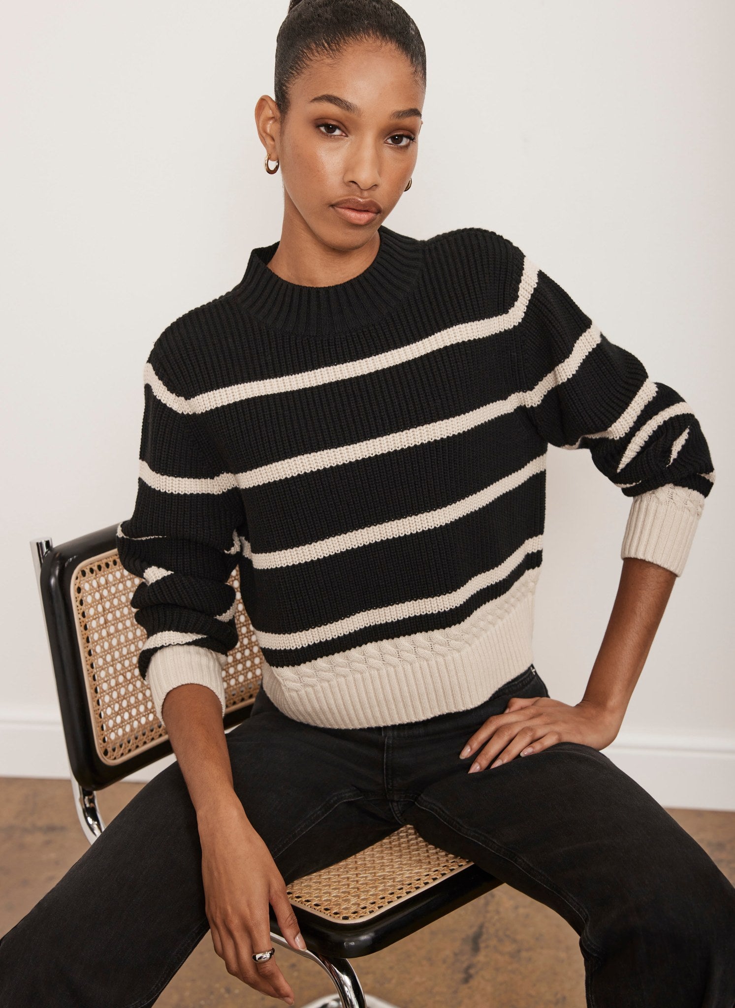 Black Striped Cotton Blend Jumper – Mint Velvet