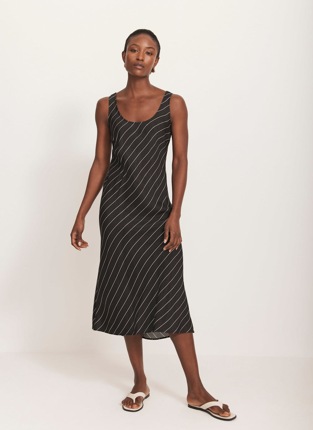 Black Striped Midi Slip Dress