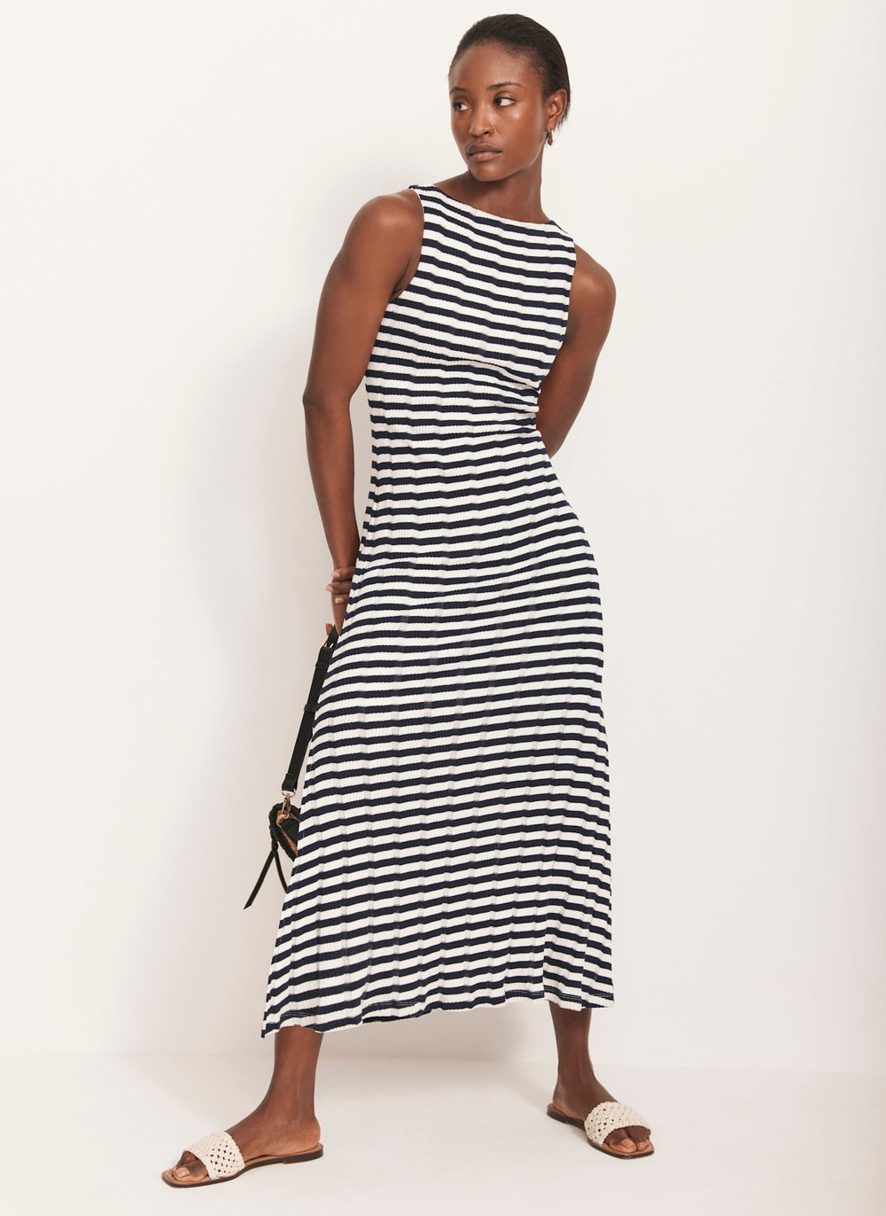 Blue Striped Jersey Maxi Dress