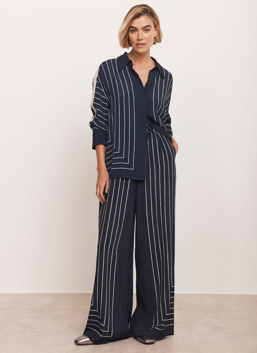 Navy Striped Wide Trousers