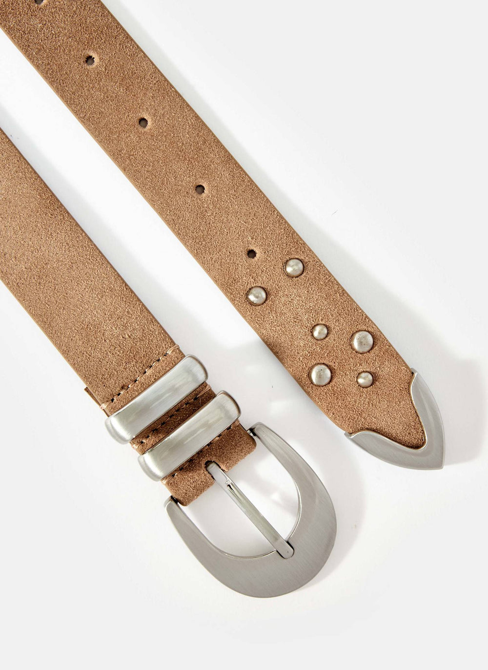 Beige Studded Suede Waist Belt