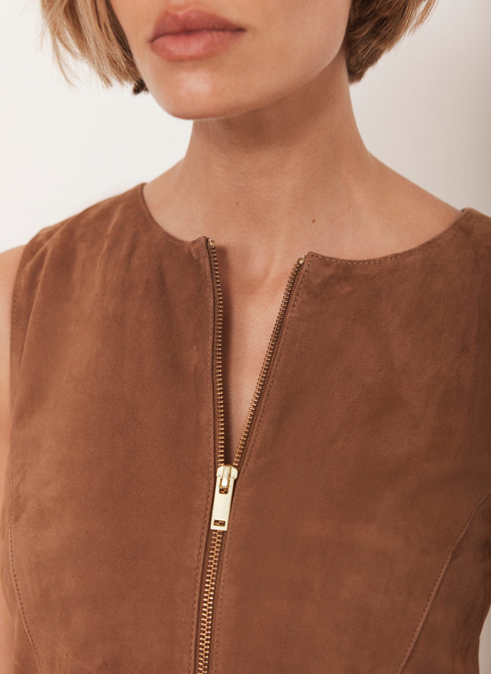 Neutral Suede Shift Mini Dress