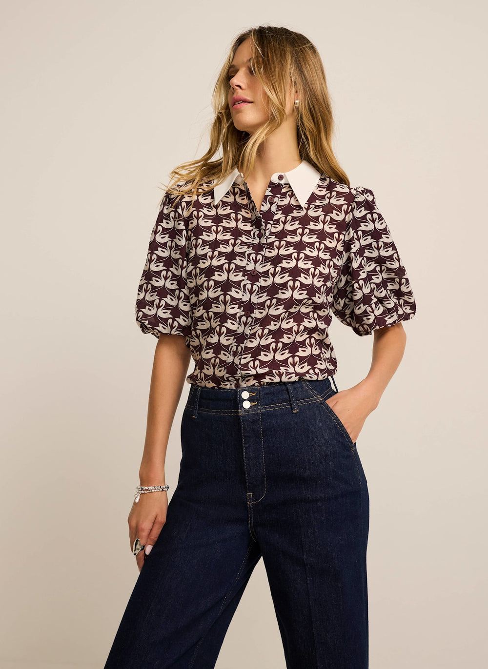 Burgundy Swan Print Shirt