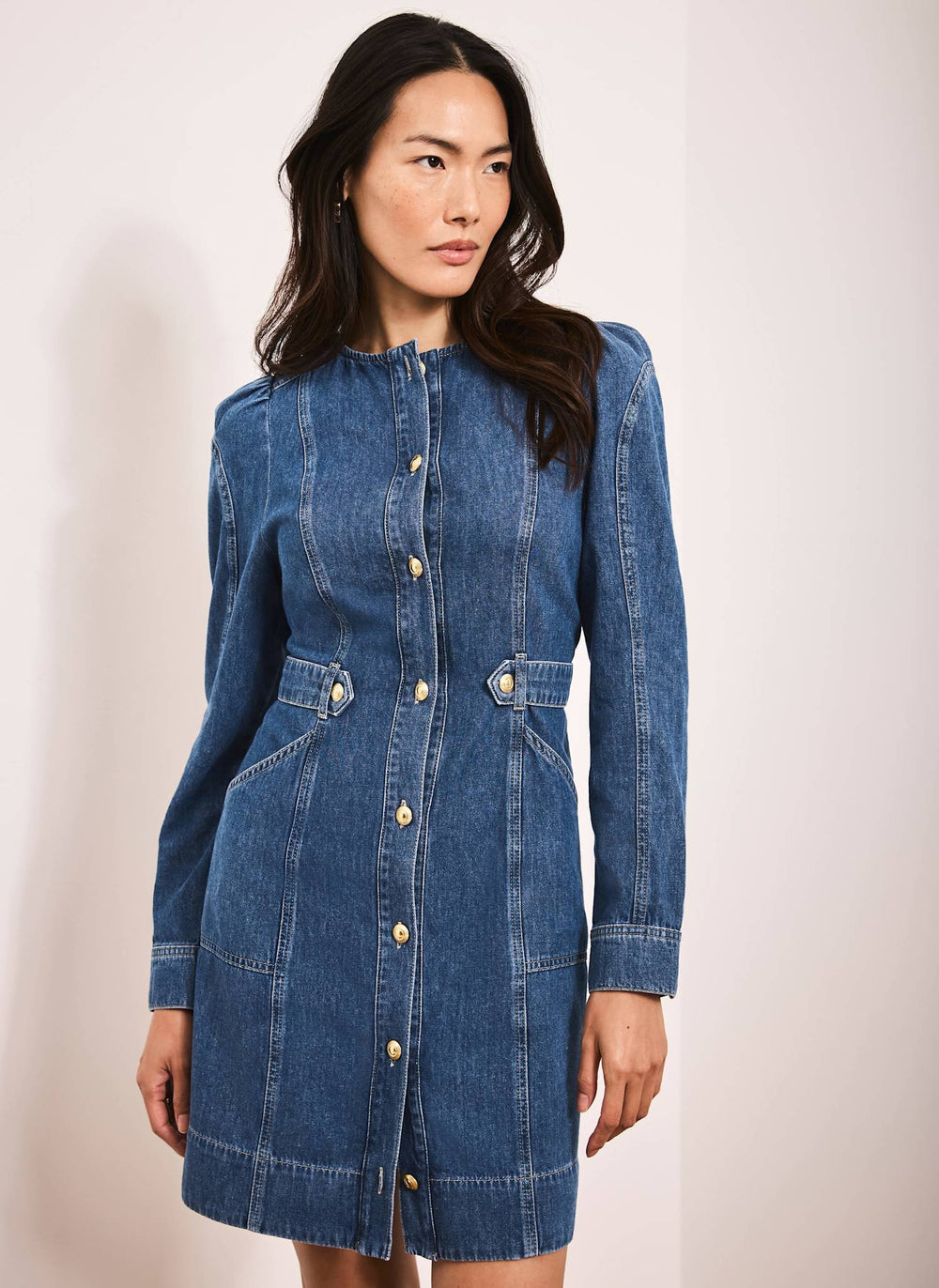 Indigo Denim Puff Sleeve Mini Dress