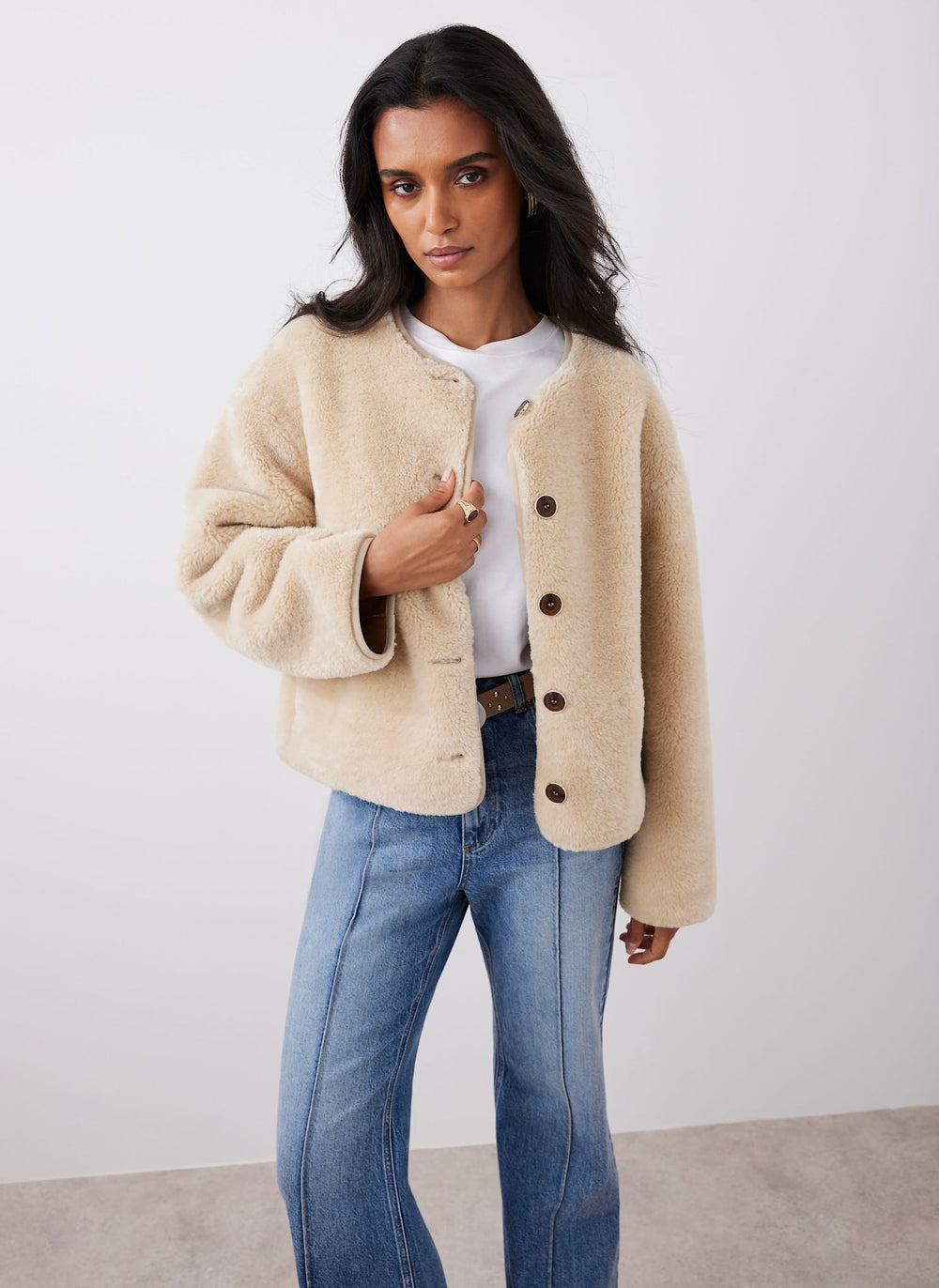 Neutral Borg Collarless Jacket