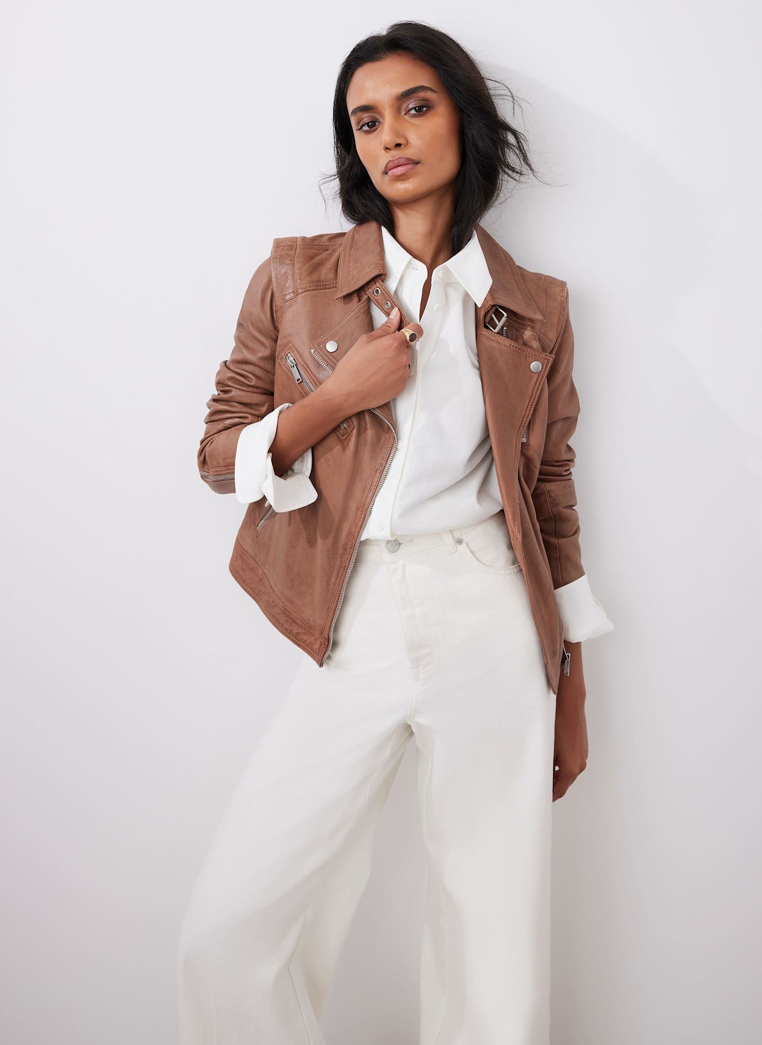 Tan Casual Leather Jacket – Mint Velvet