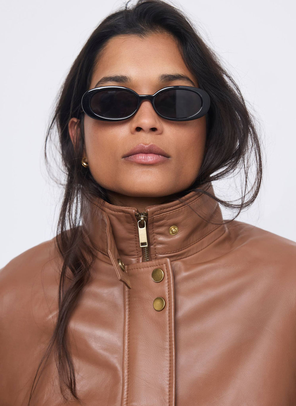Tan Leather Ultimate Funnel Neck Bomber Jacket