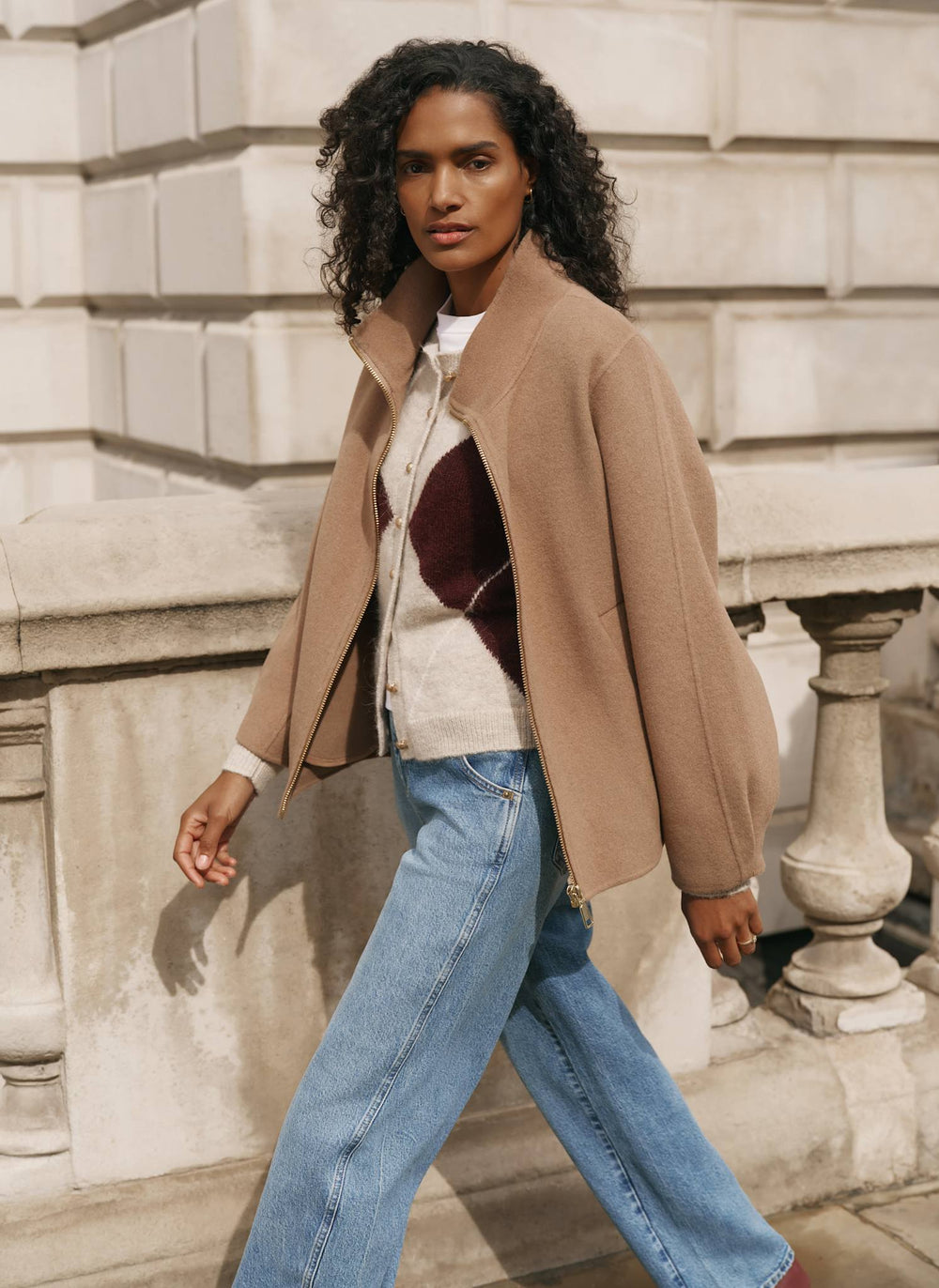 Tan Wool Blend Hand Finished Bomber Jacket