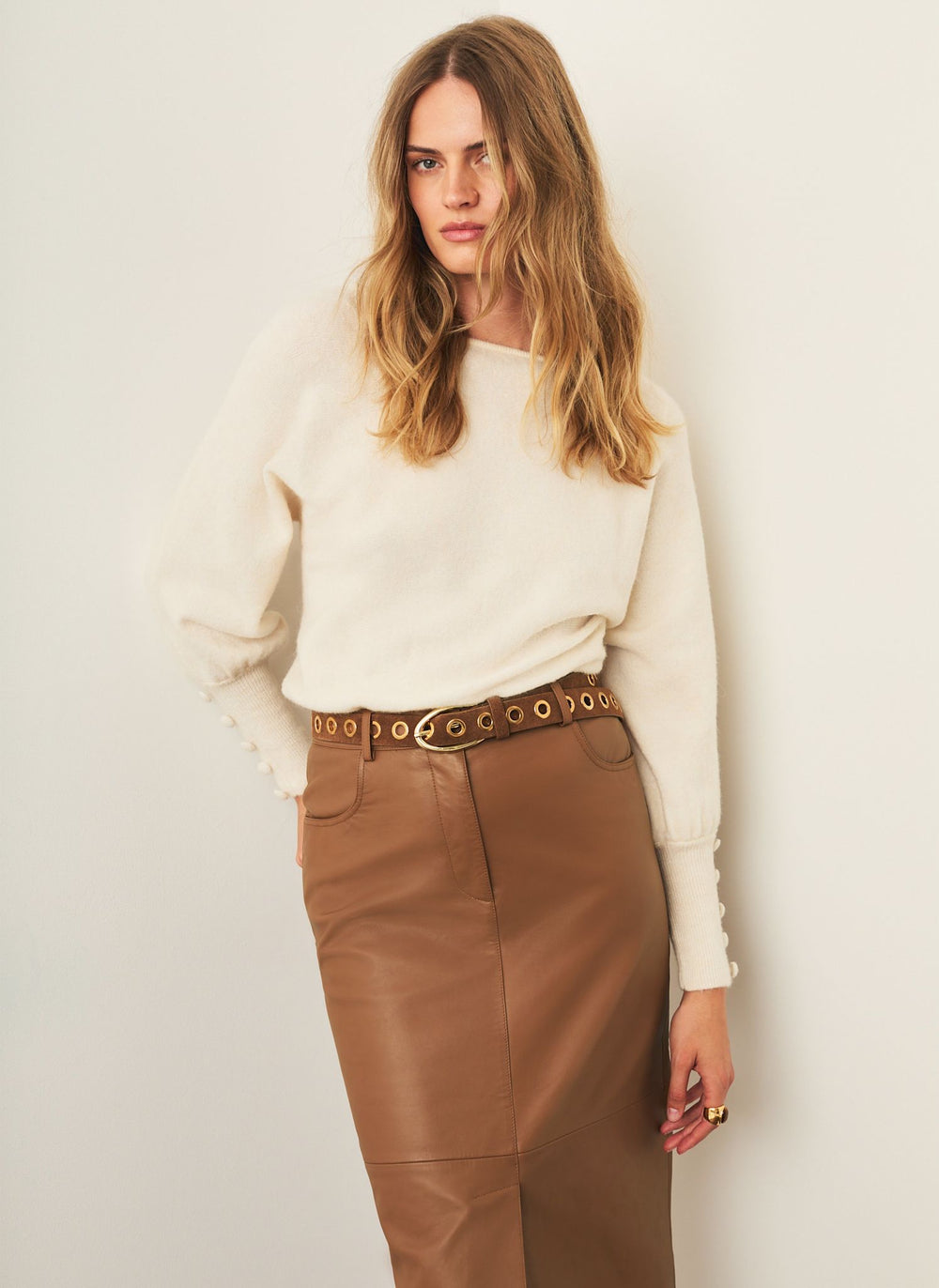 Tan Leather Pencil Skirt