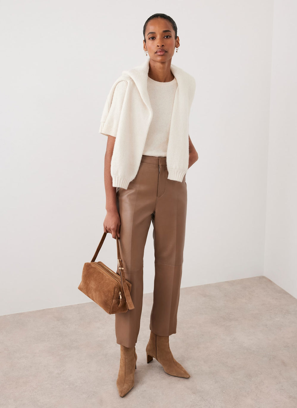Tan Leather Tapered Trousers