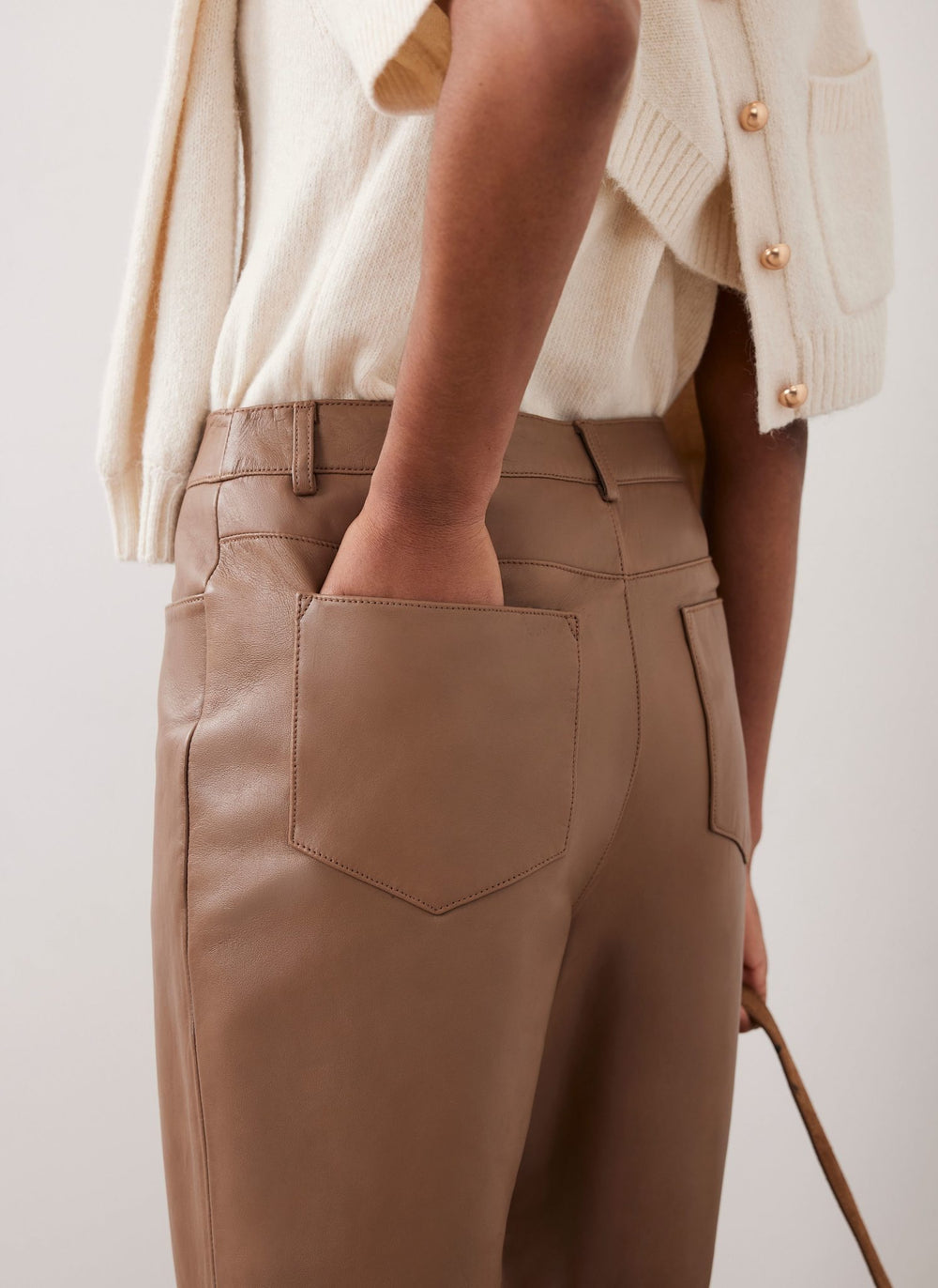 Tan Leather Tapered Trousers