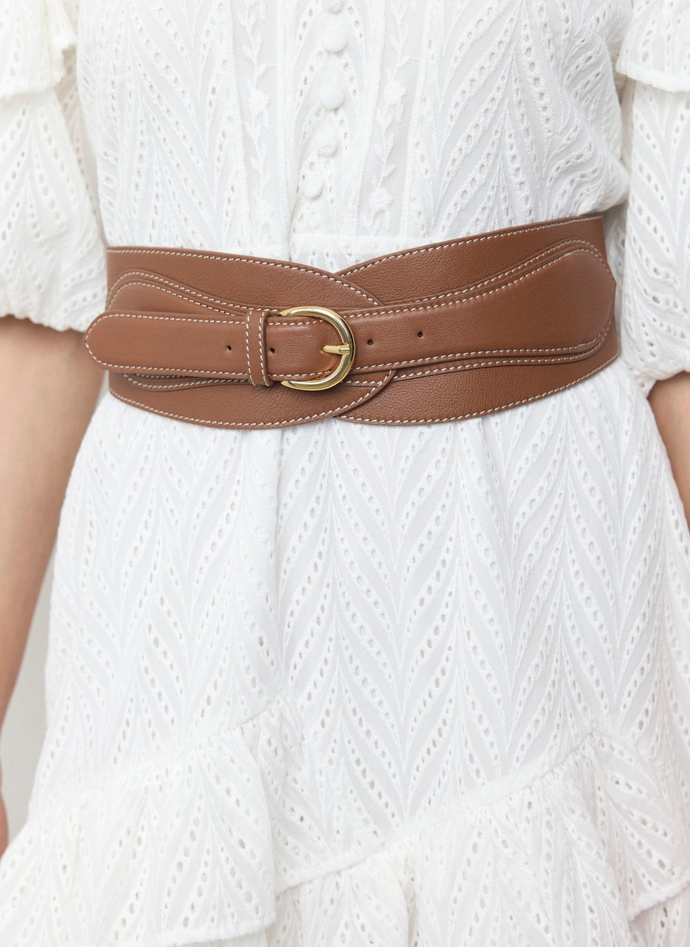 Tan Leather Wide Waist Belt