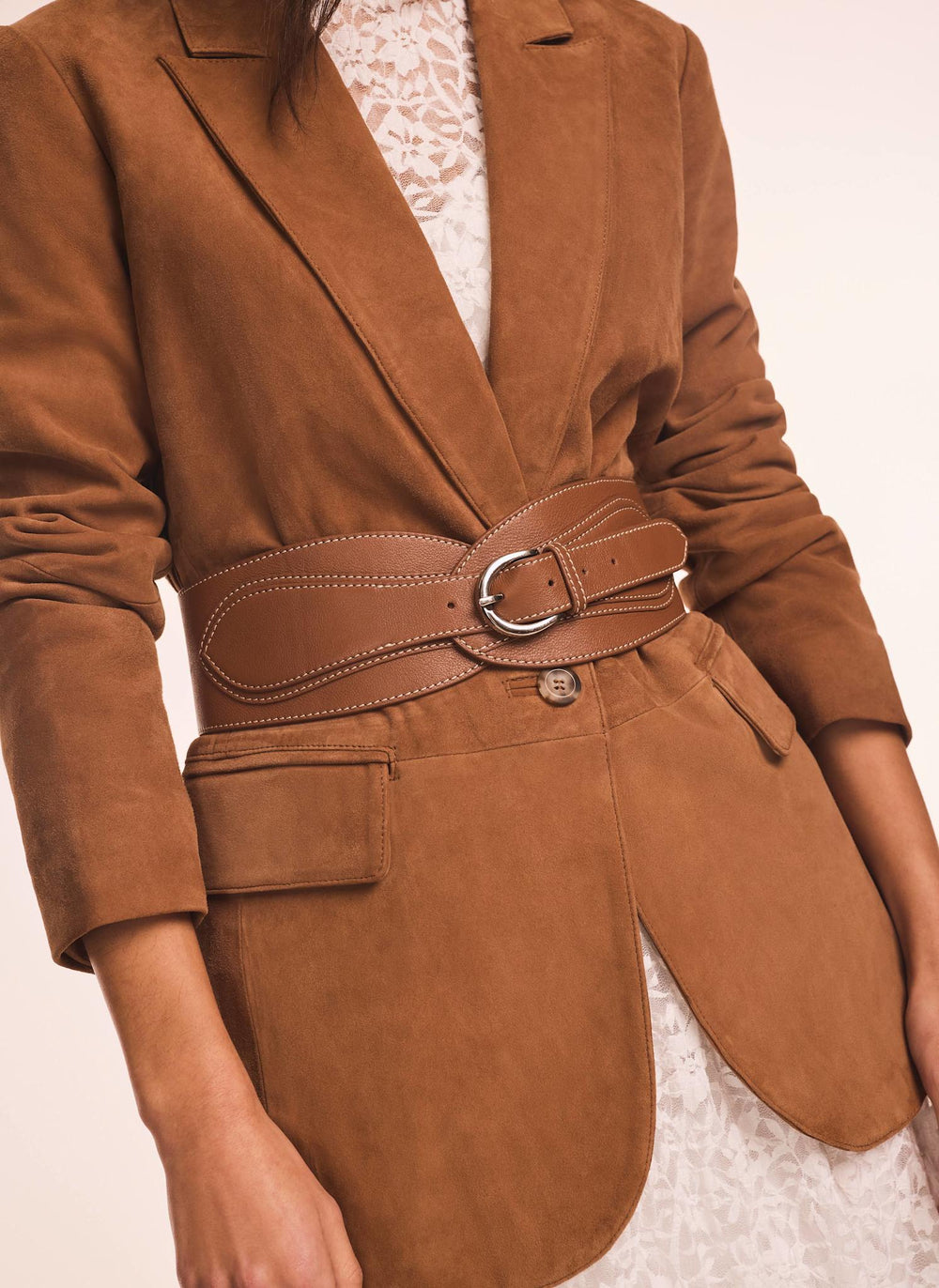 Tan Leather Wide Waist Belt