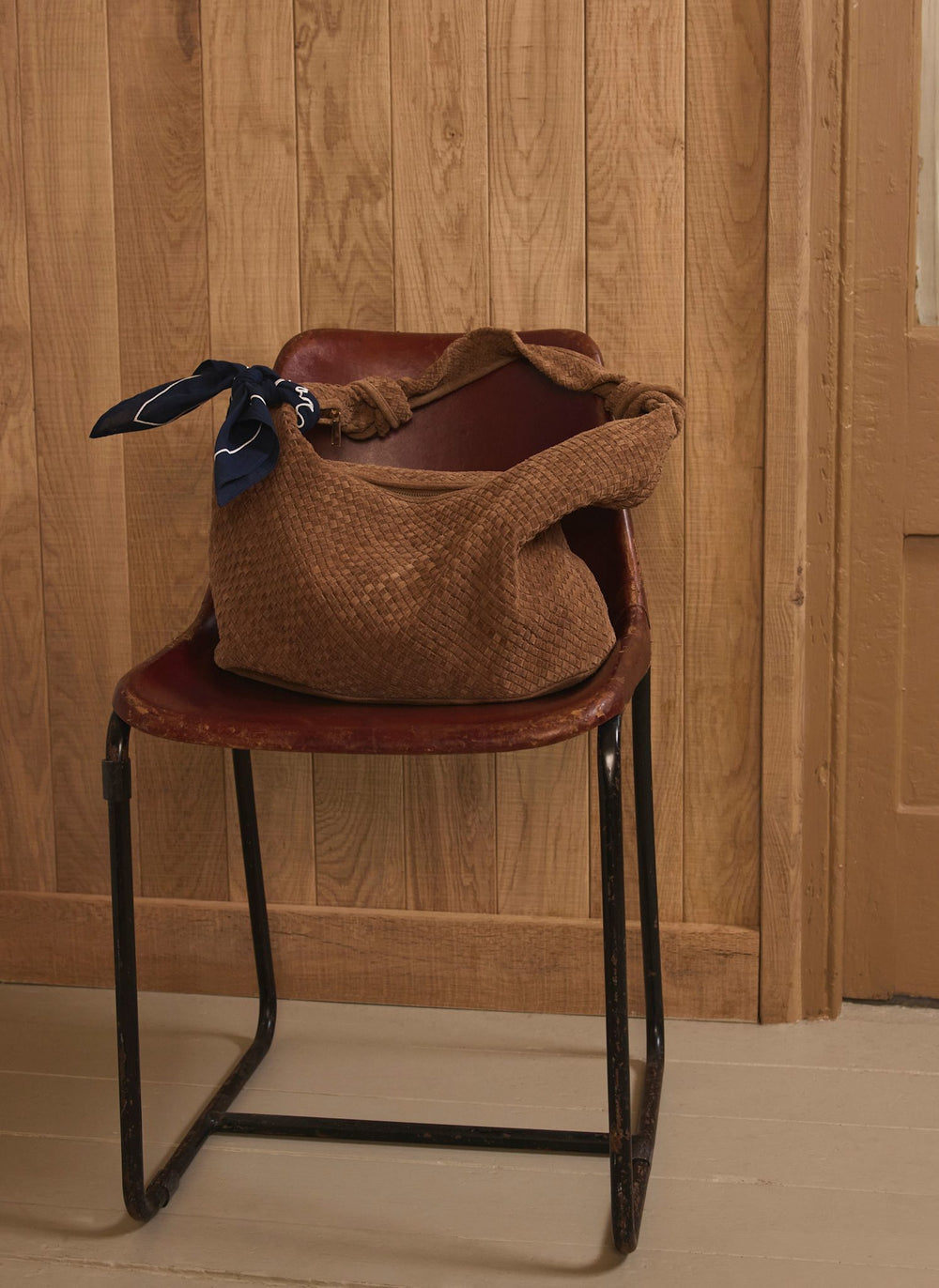 Nora Tan Woven Suede Knot Detail Bag