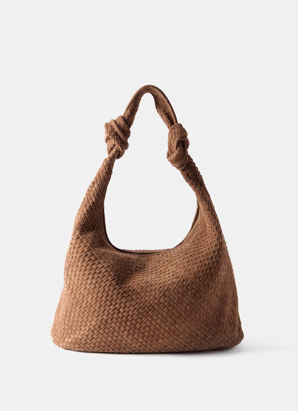 Nora Tan Woven Suede Knot Detail Bag