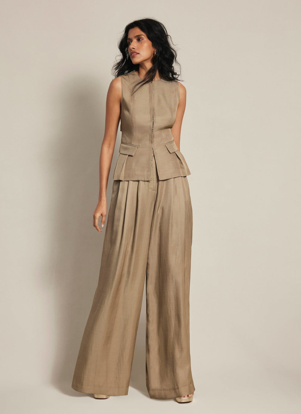 Taupe Tie Back Waistcoat