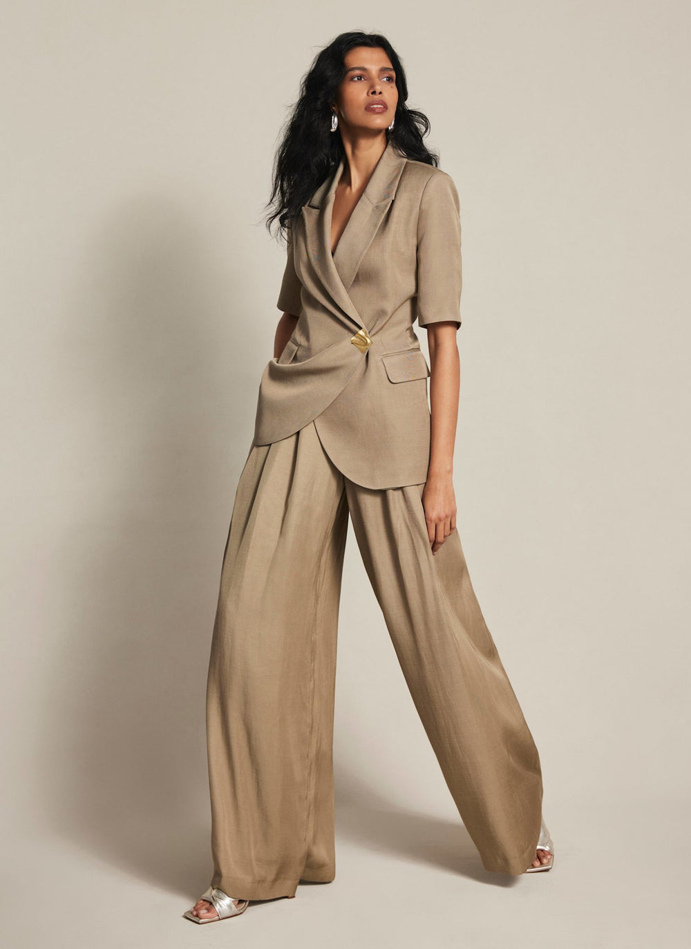 Taupe Short Sleeve Longline Blazer