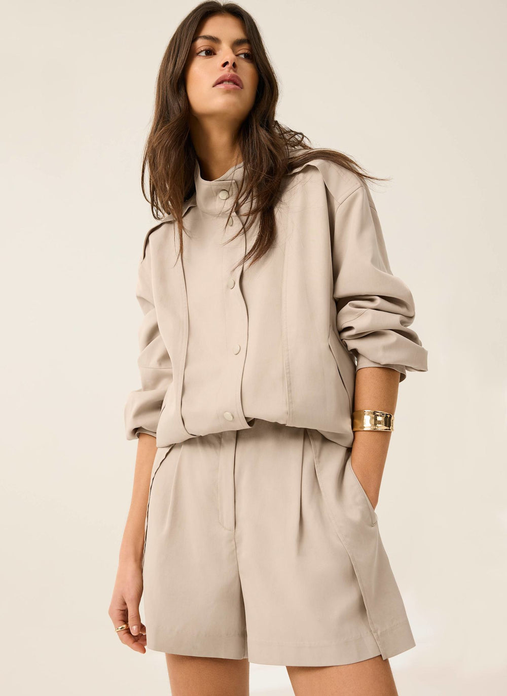Neutral Tie Waist Shorts