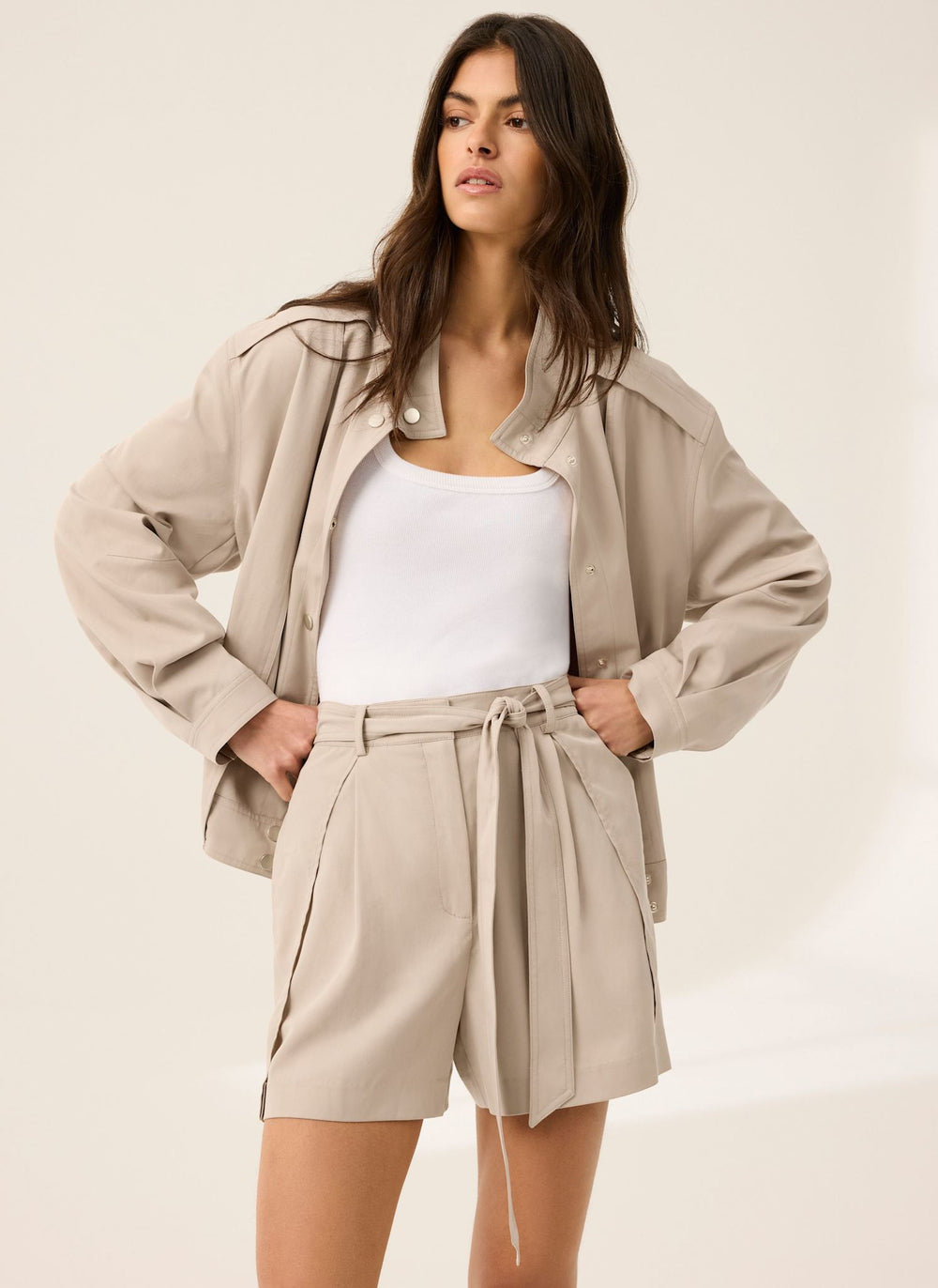 Neutral Tie Waist Shorts