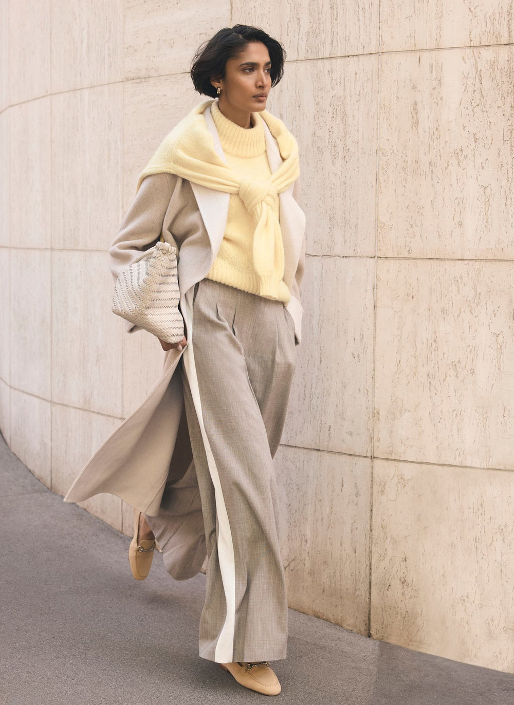 Neutral Side Stripe Wide Leg Trousers