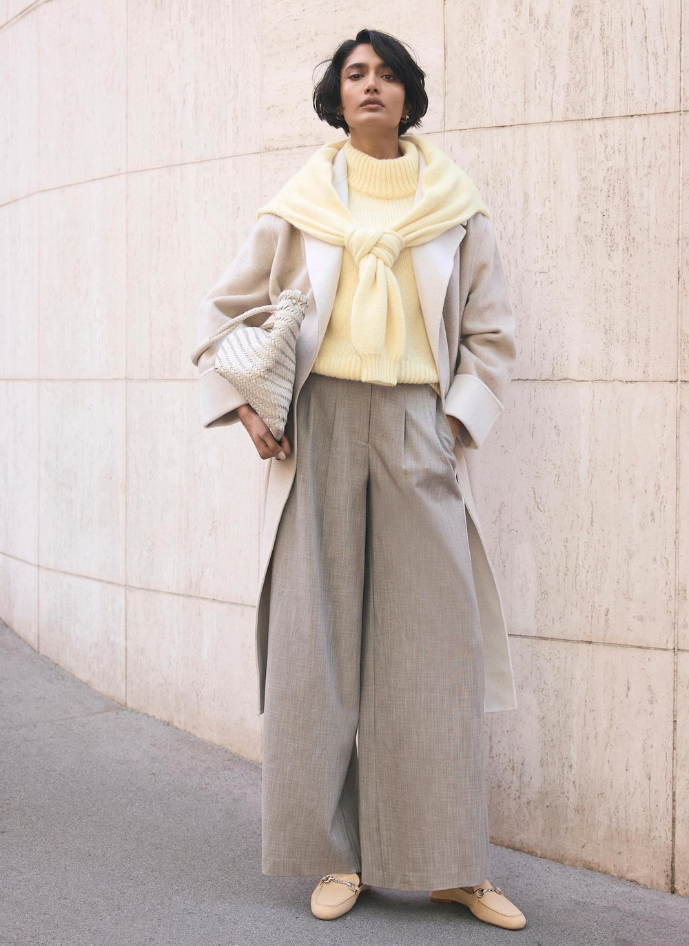 Neutral Side Stripe Wide Leg Trousers