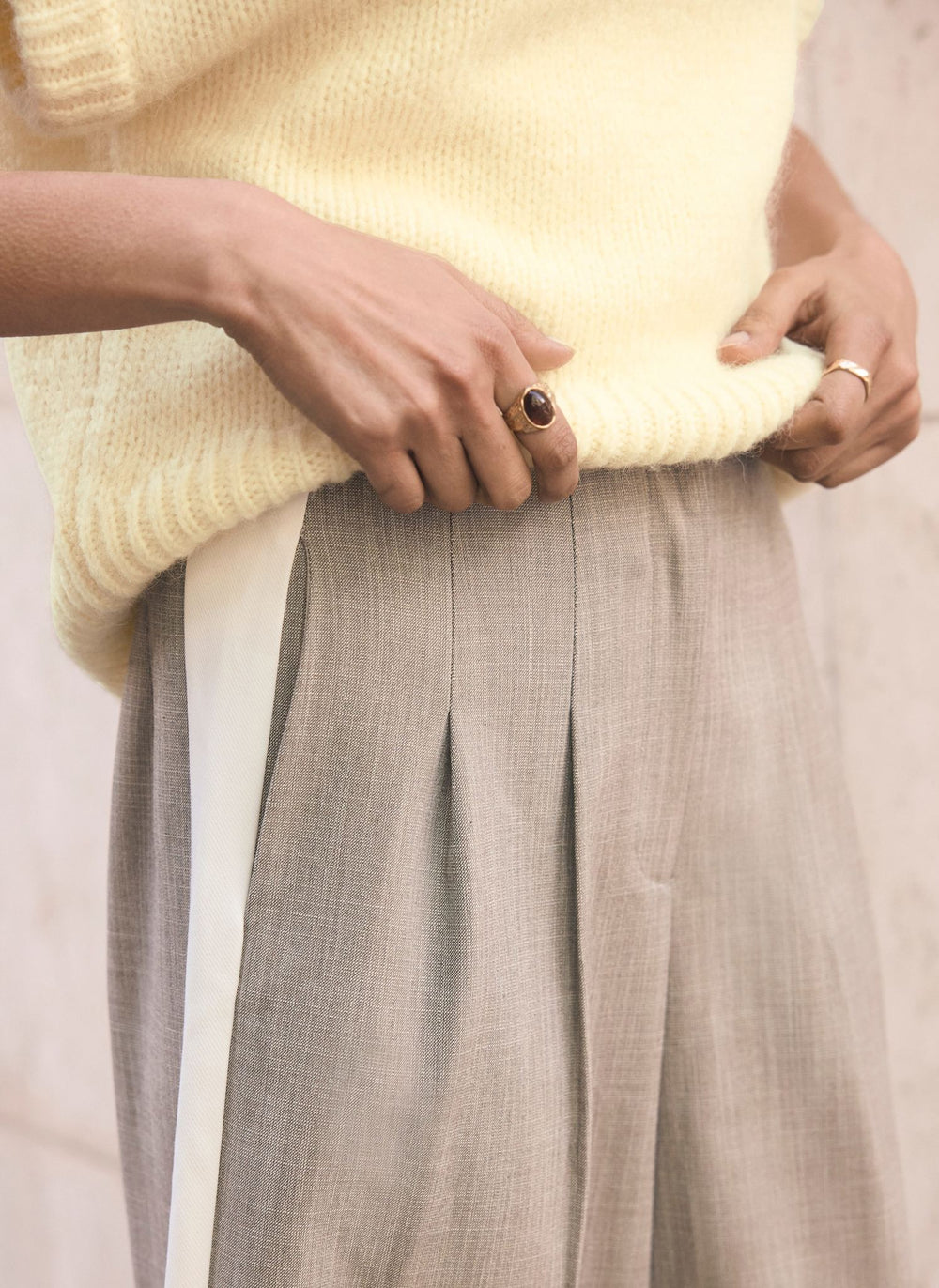 Neutral Side Stripe Wide Leg Trousers