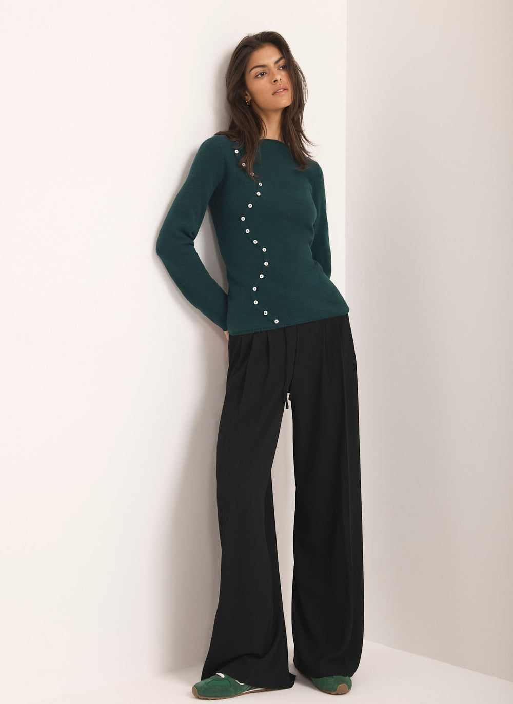 Teal Cotton Blend Button Detail Jumper