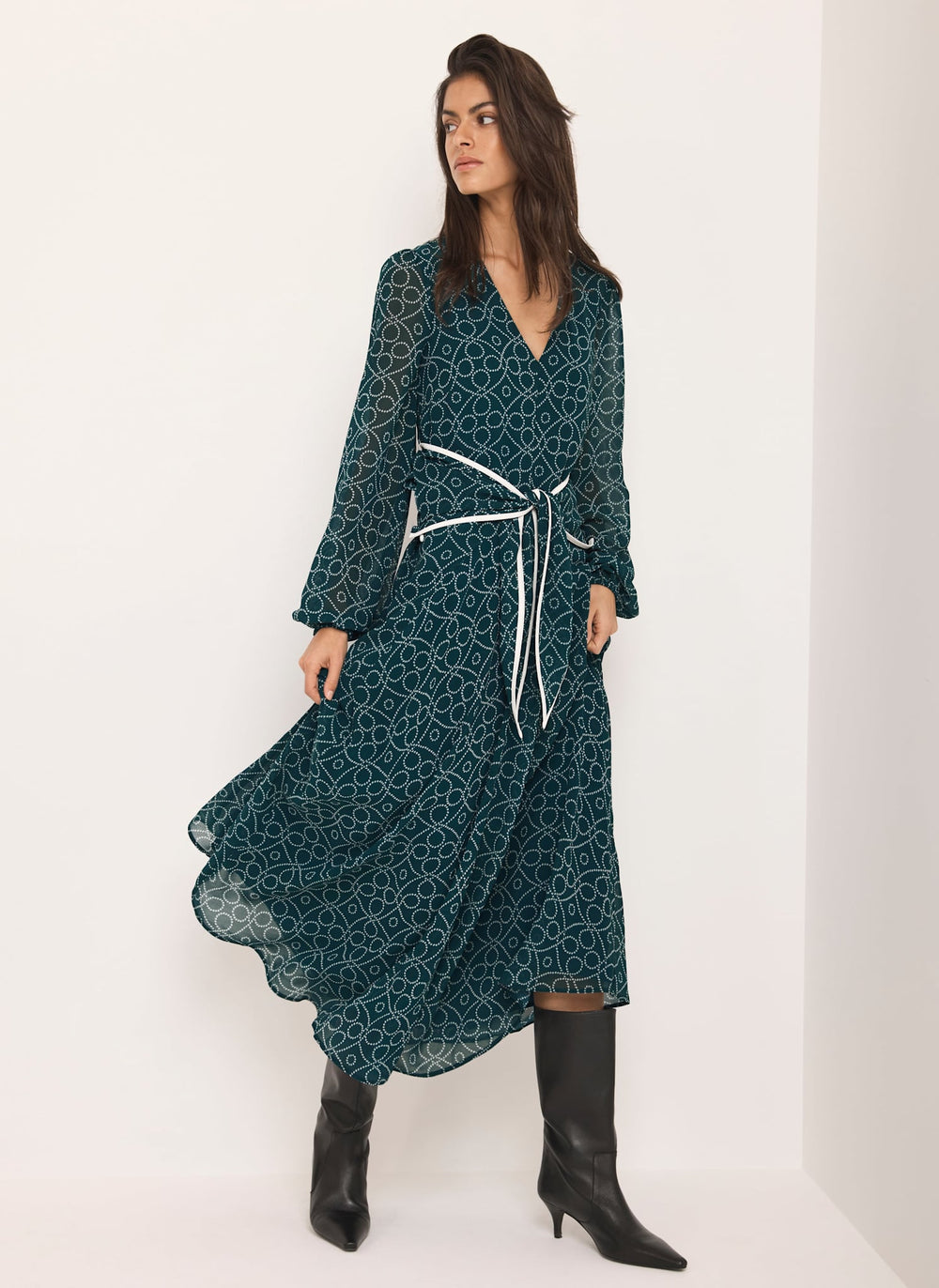Teal Print Tie Maxi Dress