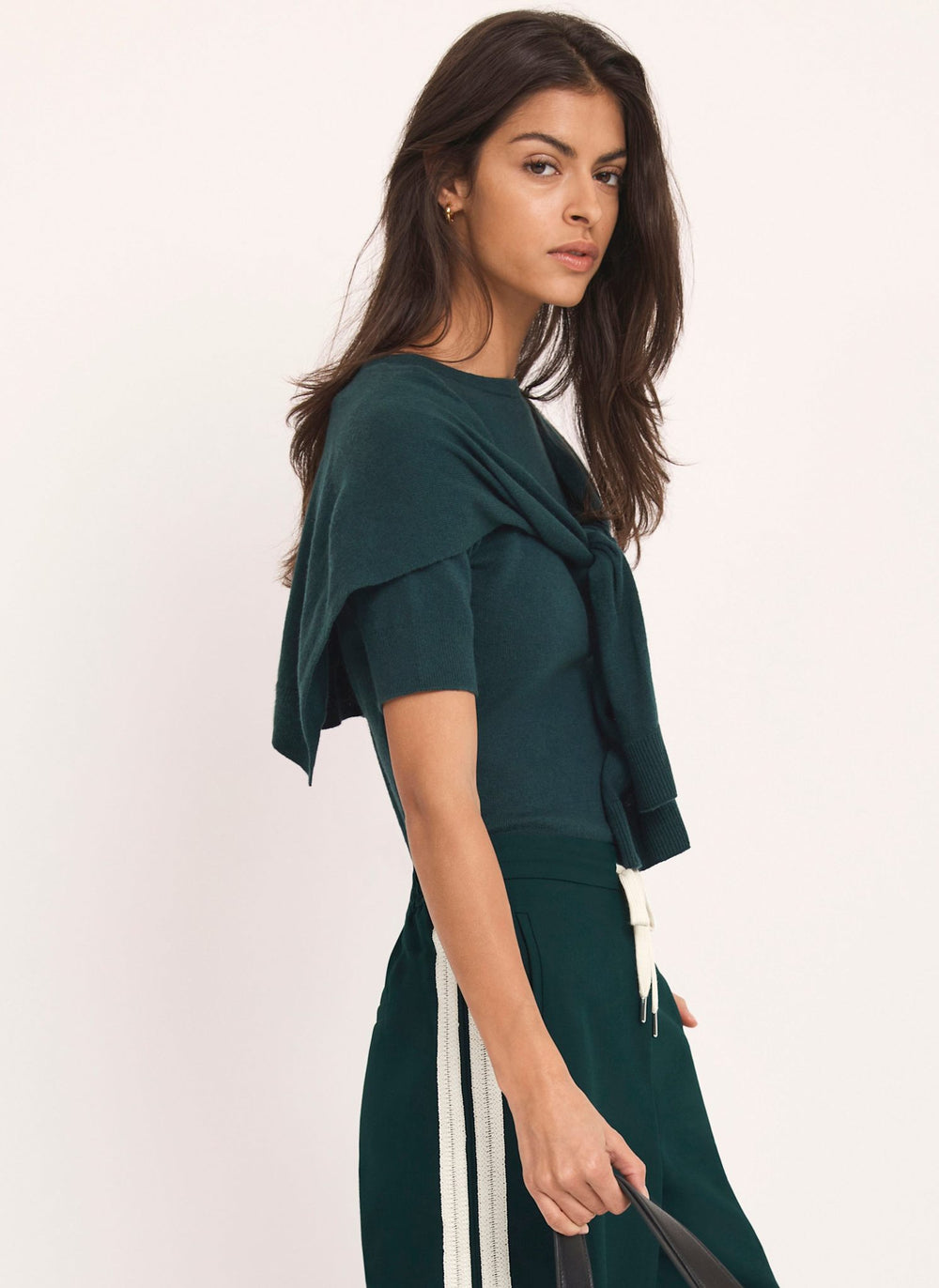 Teal Cotton Blend Scarf Detail Knit Top