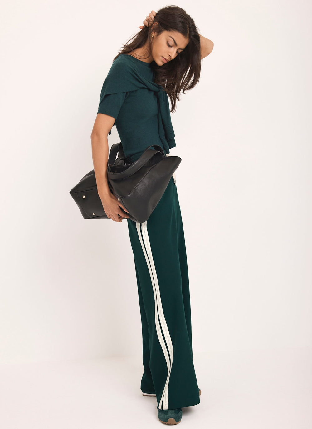 Teal Side Stripe Wide Trousers