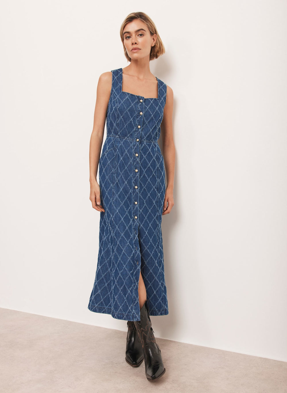 Indigo Denim Midi Dress