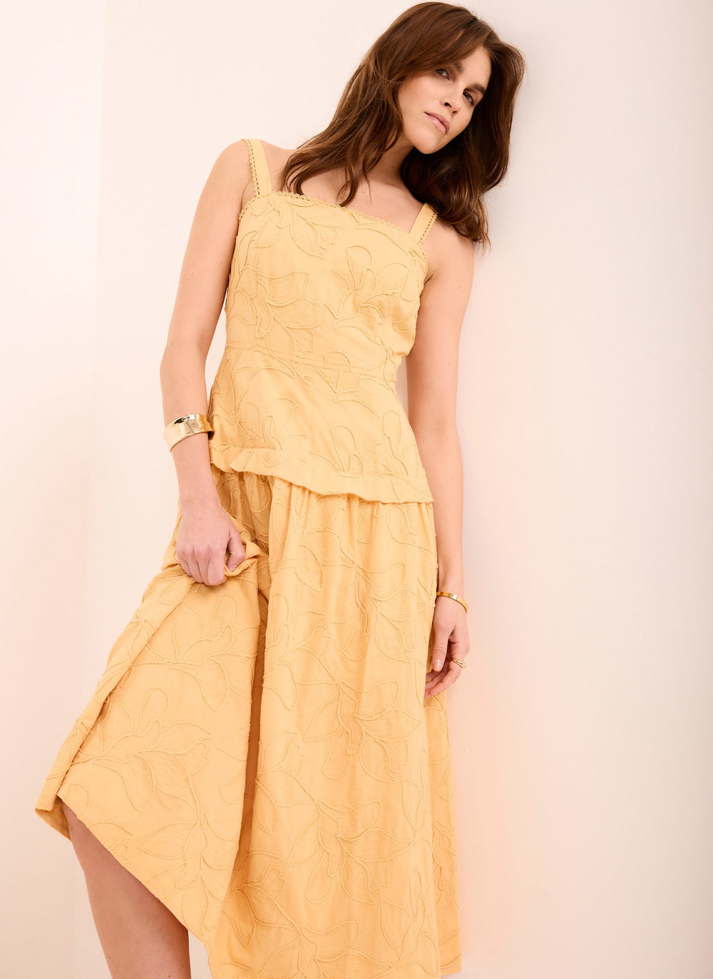 Yellow Cotton Floral Midi Dress