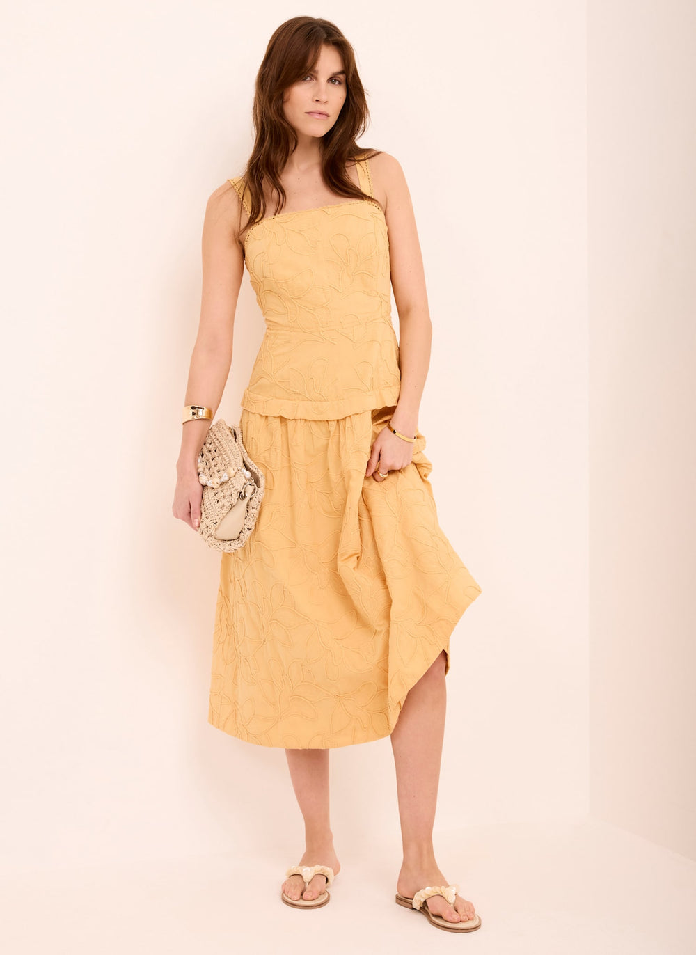 Yellow Cotton Floral Midi Dress