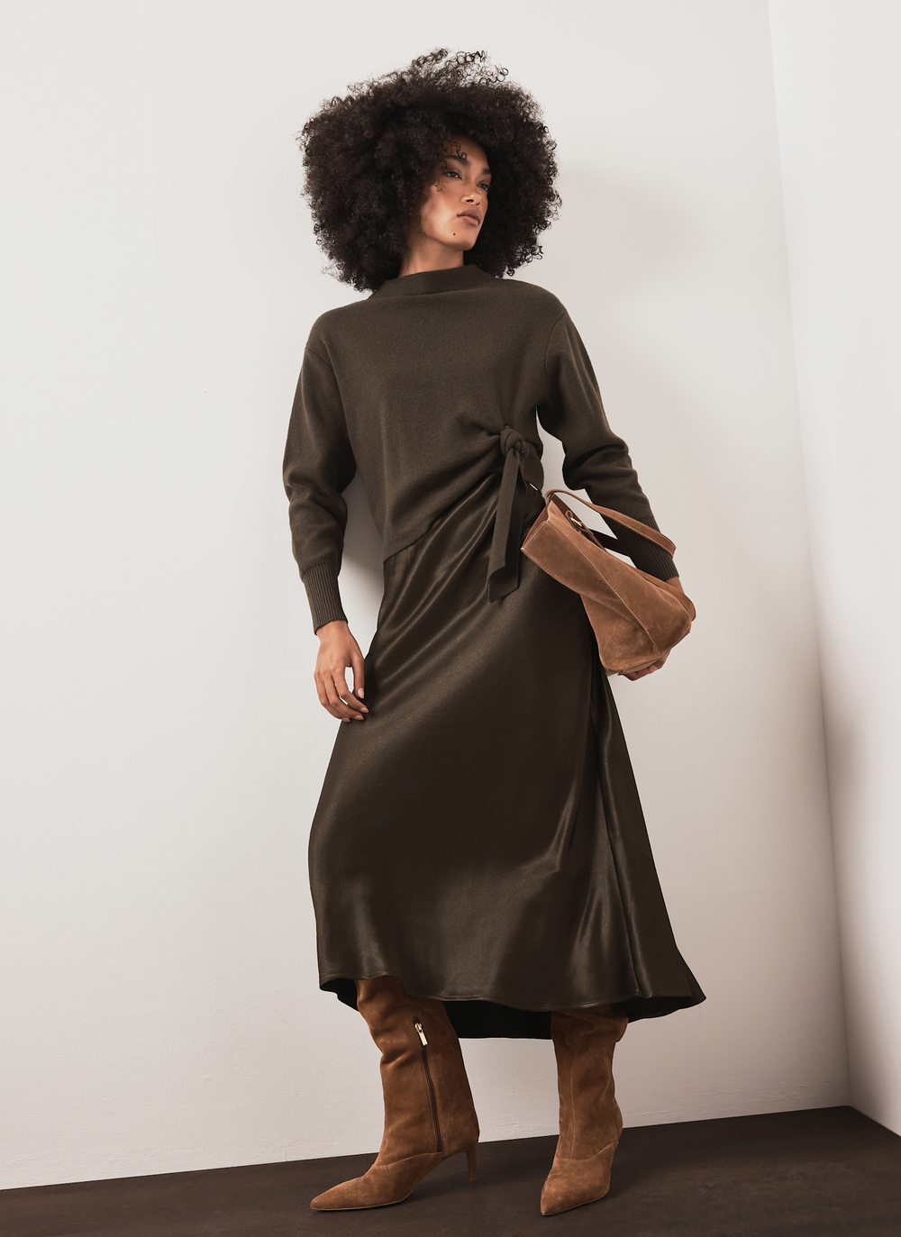Khaki 2-in-1 Midi Dress
